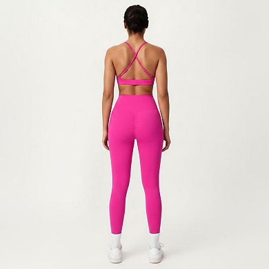 Women's Triangle Sports Bra with Adjustable Cross Back Straps and Smooth Band