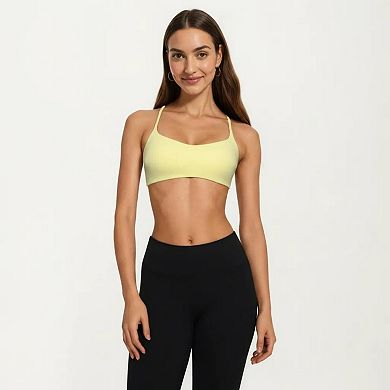 Women's Strappy Sports Bra with Adjustable Cross Back and Scoop Neck Front