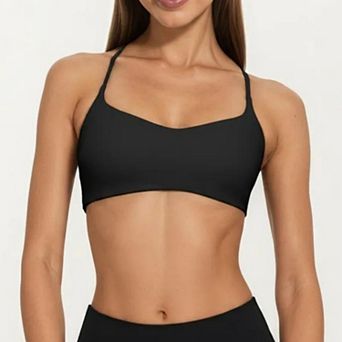 Women's Strappy Sports Bra with Adjustable Cross Back and Scoop Neck Front