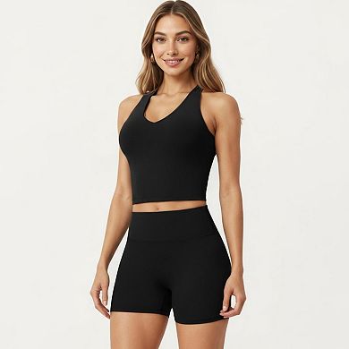 Women's High Neck Longline Sports Bra with Open Back and Cropped Active Fit