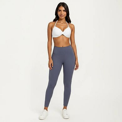 Women's Halter Sports Bra with Ruched Front Detail and Open Back Design