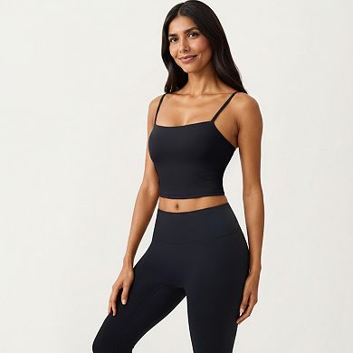 Women's Longline Cami Sports Bra with Adjustable Straps and Straight Neckline