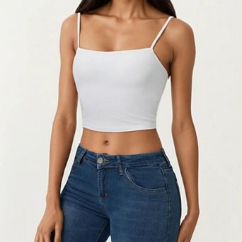 Women's Longline Cami Sports Bra with Adjustable Straps and Straight Neckline