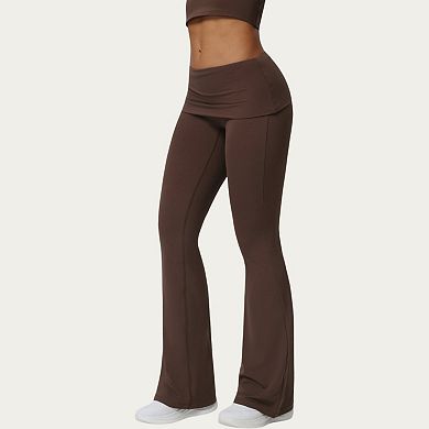 Women's Foldover Waist Flare Leggings with Smooth Stretch Knit Fabric
