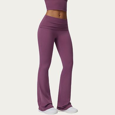 Women's Foldover Waist Flare Leggings with Smooth Stretch Knit Fabric