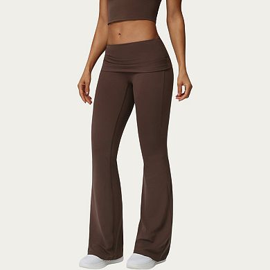 Women's Foldover Waist Flare Leggings with Smooth Stretch Knit Fabric