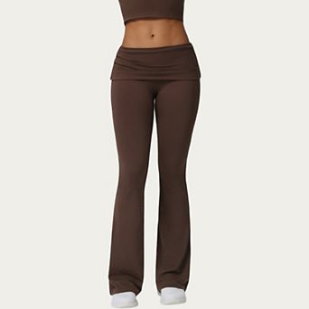 Women's Foldover Waist Flare Leggings with Smooth Stretch Knit Fabric
