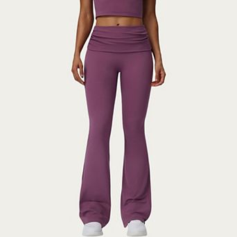 Women's Foldover Waist Flare Leggings with Smooth Stretch Knit Fabric