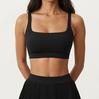Women's Crisscross Back Sports Bra with Square Neck and Smooth Stretch Fit