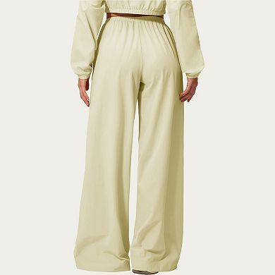 Women's Wide Leg Lounge Pants with Elastic Waistband and Relaxed Draped Fit