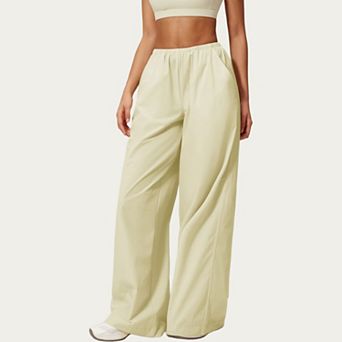 Women's Wide Leg Lounge Pants with Elastic Waistband and Relaxed Draped Fit