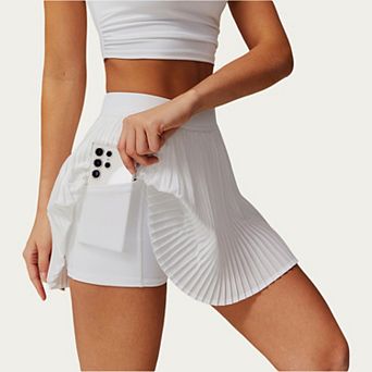 Women's Pleated Athletic Skort with Built-In Shorts and Side Pocket