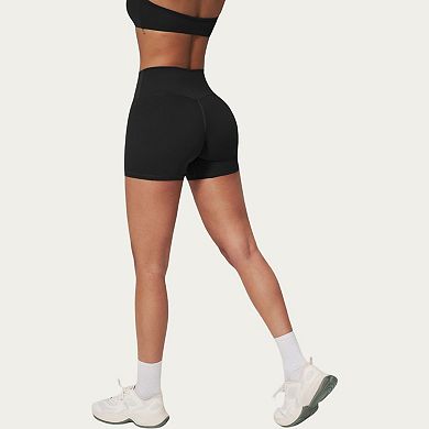 Women's High Waist Mini Biker Shorts with Smooth Stretch Fabric and Seam Detail