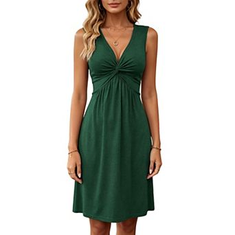 Women's Sleeveless Twist Front Dress, V-Neck Empire Waist Casual A-Line Mini Dress