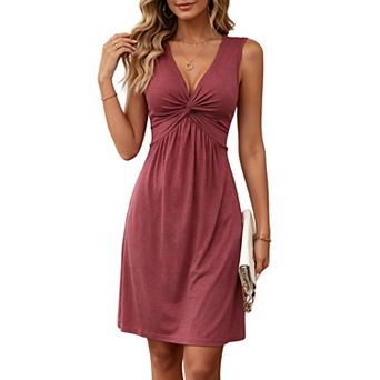 Women's Sleeveless Twist Front Dress, V-Neck Empire Waist Casual A-Line Mini Dress