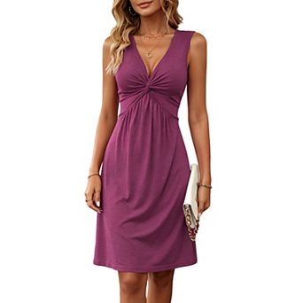 Women's Sleeveless Twist Front Dress, V-Neck Empire Waist Casual A-Line Mini Dress