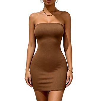 Women's Ribbed Strapless Bodycon Mini Dress, Form-Fitting Tube Top Dress