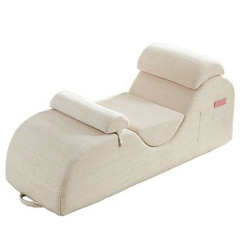 Mjkone Corduroy Yoga Chaise Lounge Curved with Headrest & Waist Cushion