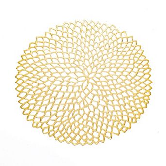 4 Set Round Geometric Cutout Placemats with Modern Floral Design 15 in