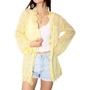 Women's Crochet Cardigan Casual Lightweight Long Sleeve Open Front Cardigans