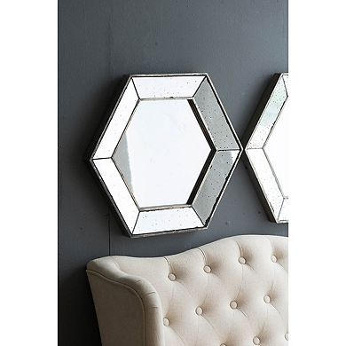 21" x 18" Hexagon Wall Mirror with Silver Finish, Home Decor Accent Mirror for Living Room Bedroom