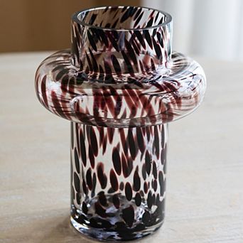 6x8" Clear Glass Accent Vase with Artistic Amber Spots