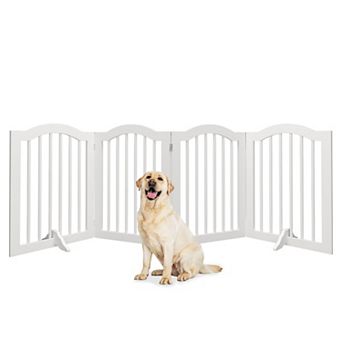 27.6" Tall Solid Wood Folding Pet Gate, 4 Panels for Stairs Doorways Kitchen