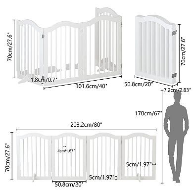 27.6" Tall Solid Wood Folding Pet Gate, 4 Panels for Stairs Doorways Kitchen