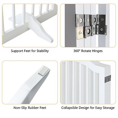 27.6" Tall Solid Wood Folding Pet Gate, 4 Panels for Stairs Doorways Kitchen