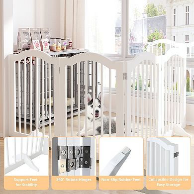 27.6" Tall Solid Wood Folding Pet Gate, 4 Panels for Stairs Doorways Kitchen