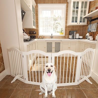 27.6" Tall Solid Wood Folding Pet Gate, 4 Panels for Stairs Doorways Kitchen