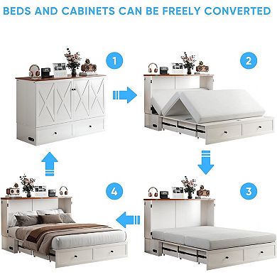 Mjkone Murphy Cube Bed with Tri-Fold Mattress, USB Charging & Storage Drawers