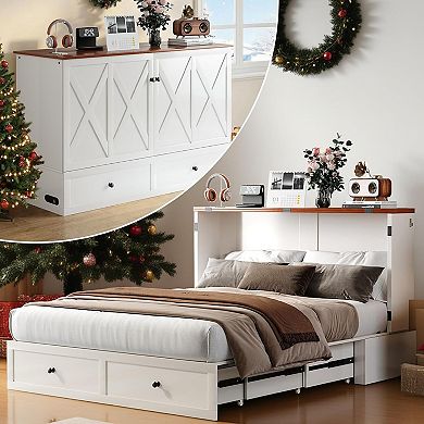 Mjkone Murphy Cube Bed with Tri-Fold Mattress, USB Charging & Storage Drawers