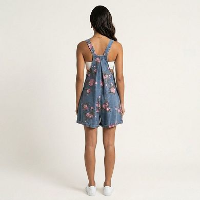 Women's Floral Denim Overall Romper Adjustable Strap Sleeveless Shortalls Loose Fit