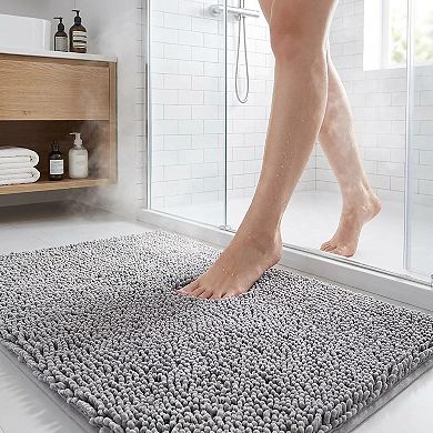 Chenille Bath Mat with Plush Noodle Texture and Non Slip Backing