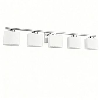 39.8 in 5-Light Chrome Transitional Vanity Light with White Glass Shade for Multi-Rooms