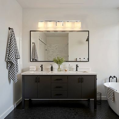39.8 in 5-Light Chrome Transitional Vanity Light with White Glass Shade for Multi-Rooms