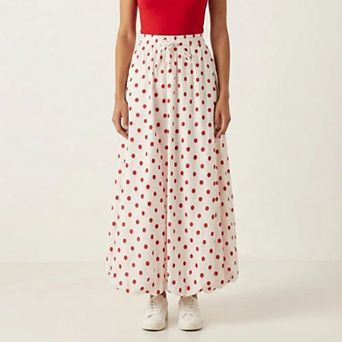 Women's Polka Dot Maxi Skirt Elastic Waist Flowy A Line Long Casual Lightweight Skirt