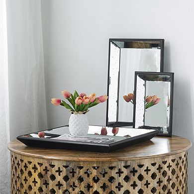 13" x 9" x2" Waverly Mirrored Rectangle Tray, Medium, Antique Silver Rectangle Hanging Wall Mirror