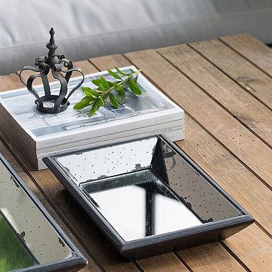 13" x 9" x2" Waverly Mirrored Rectangle Tray, Medium, Antique Silver Rectangle Hanging Wall Mirror