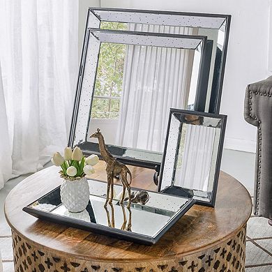 13" x 9" x2" Waverly Mirrored Rectangle Tray, Medium, Antique Silver Rectangle Hanging Wall Mirror