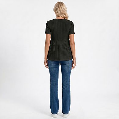 Women's Short Sleeve Rib Knit Peplum Maternity Top with Round Neck
