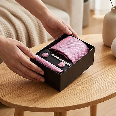 Men's Formal Tie Gift Set with Pocket Square Cufflinks Tie Clip and Gift Box