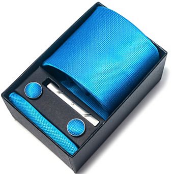 Men's Formal Tie Gift Set with Pocket Square Cufflinks Tie Clip and Gift Box