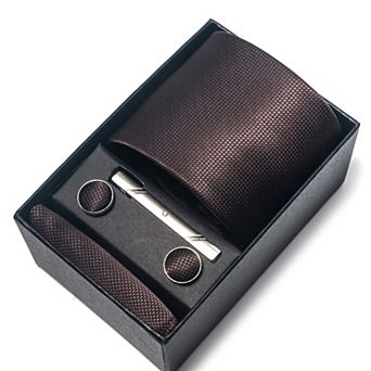 Men's Formal Tie Gift Set with Pocket Square Cufflinks Tie Clip and Gift Box