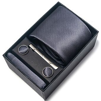 Men's Formal Tie Gift Set with Pocket Square Cufflinks Tie Clip and Gift Box