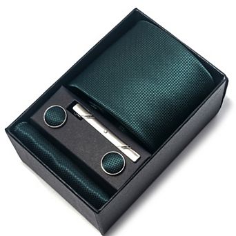 Men's Formal Tie Gift Set with Pocket Square Cufflinks Tie Clip and Gift Box