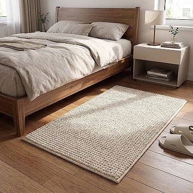 Chenille Bath Mat with Plush Pebble Texture and Non Slip Backing