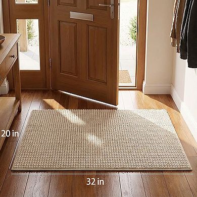 Chenille Bath Mat with Plush Pebble Texture and Non Slip Backing