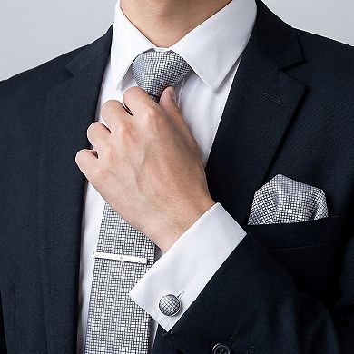 Men's Jacquard Woven Tie Set with Pocket Square Cufflinks and Tie Clip